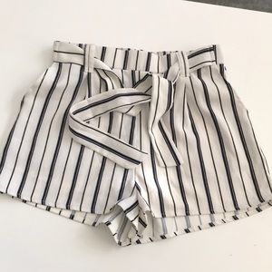 New Look Black and White Striped Paperbag Shorts